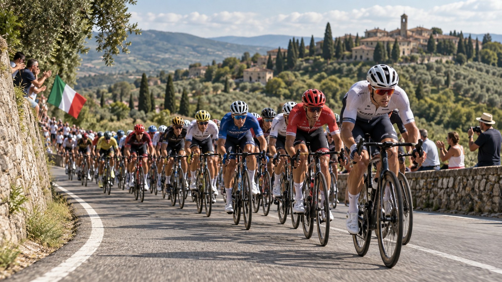 Un peloton durante una corsa ciclistica su strada (foto d'archivio)