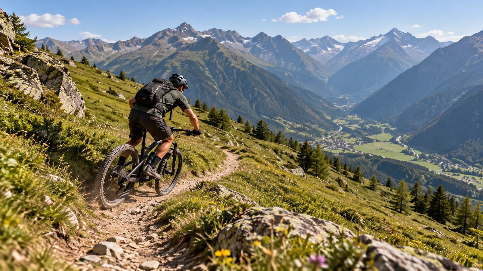 Un ciclista in mountain bike lungo i sentieri della Valle di Blenio