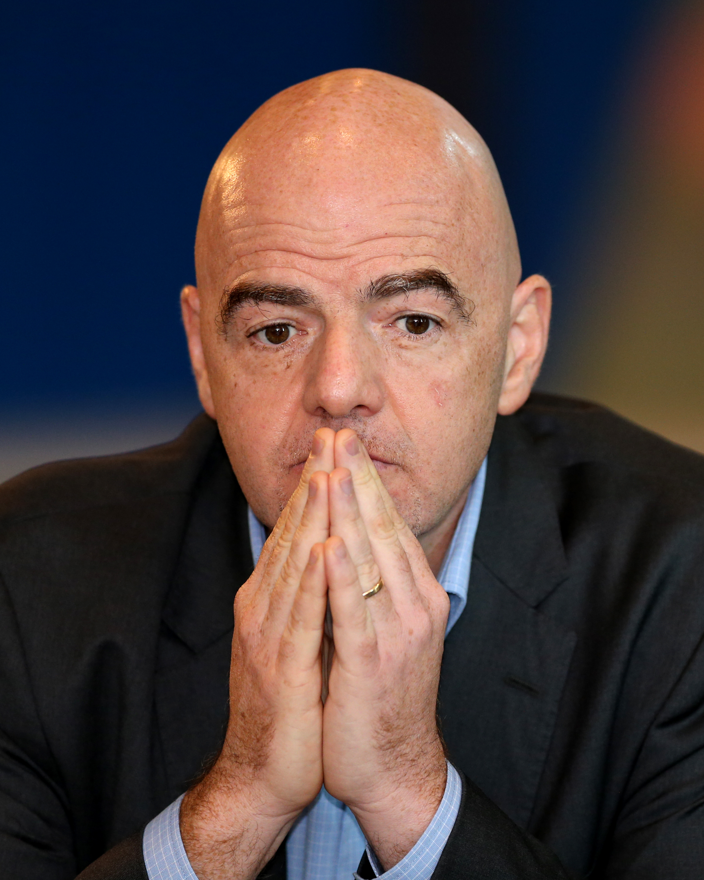 Foto d'archivio: Il presidente della FIFA Gianni Infantino durante una conferenza stampa.
