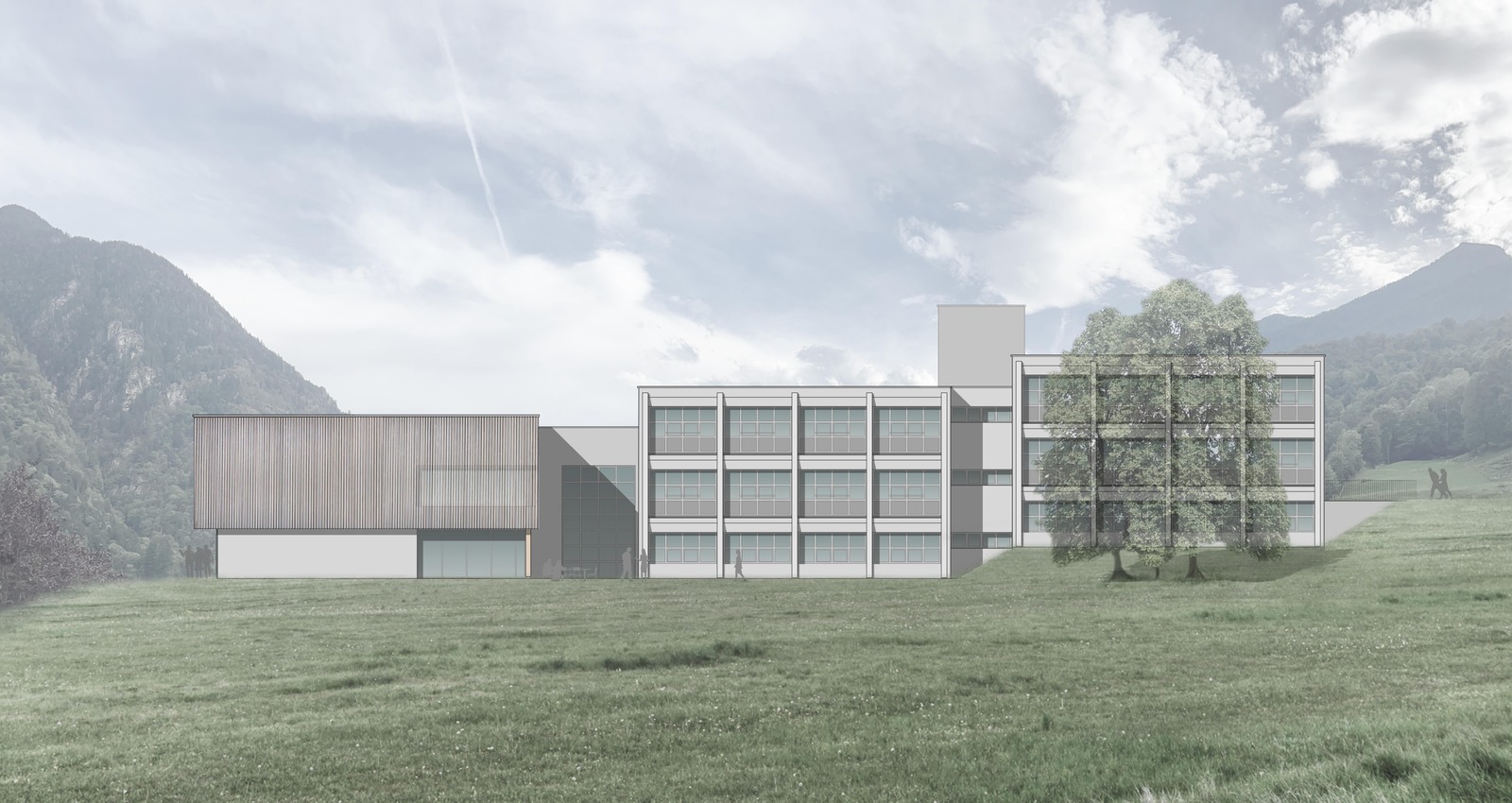 Rendering del progetto di ampliamento e risanamento della Scuola media di Acquarossa. Immagine progettuale diffusa dal Cantone, non fotografia della sede realizzata.