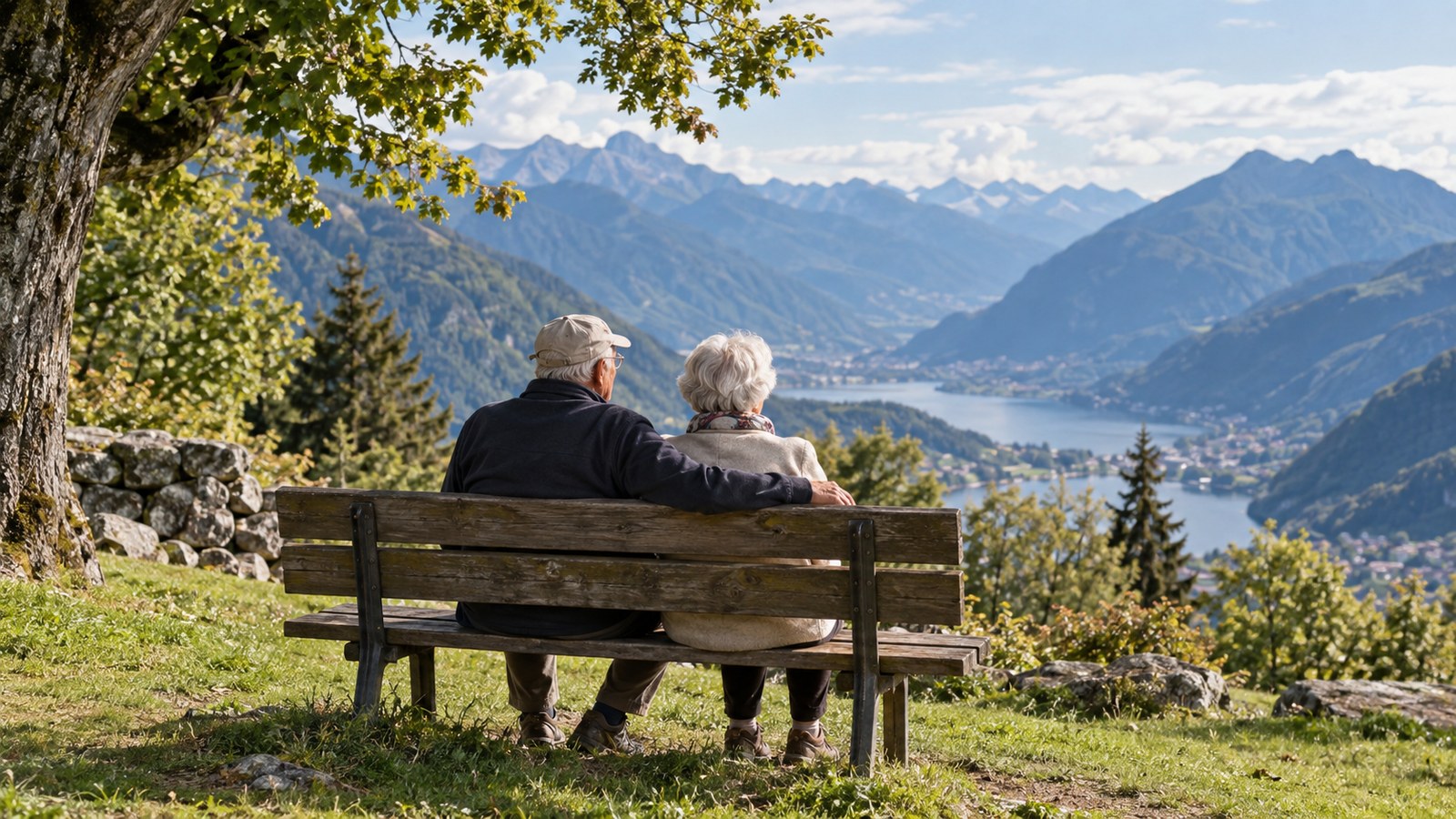 Coppia di pensionati in ambiente alpino (immagine illustrativa).