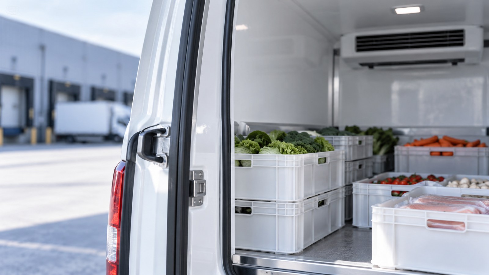 Illustrazione generata con intelligenza artificiale sul trasporto refrigerato di alimenti; non raffigura i veicoli sottoposti ai controlli.