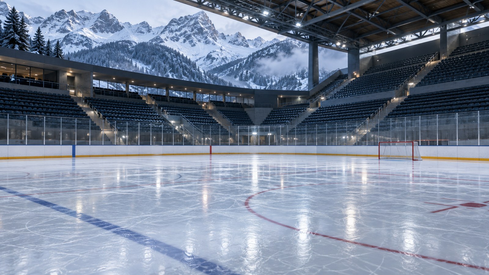 Veduta illustrativa della pista di ghiaccio e dell'atmosfera di gioco in Leventina