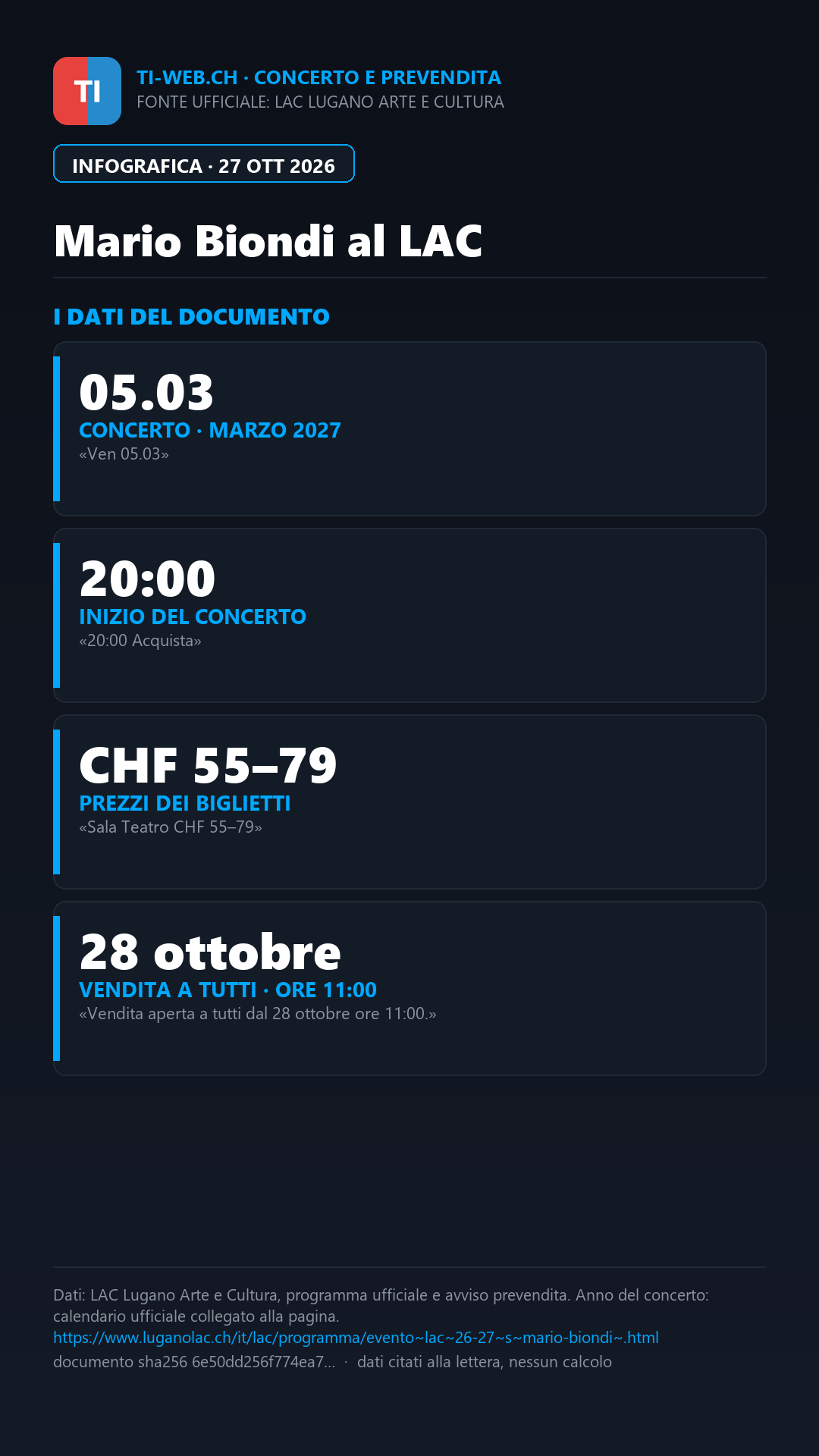 Infografica: Mario Biondi al LAC: prevendita dal 28 ottobre
