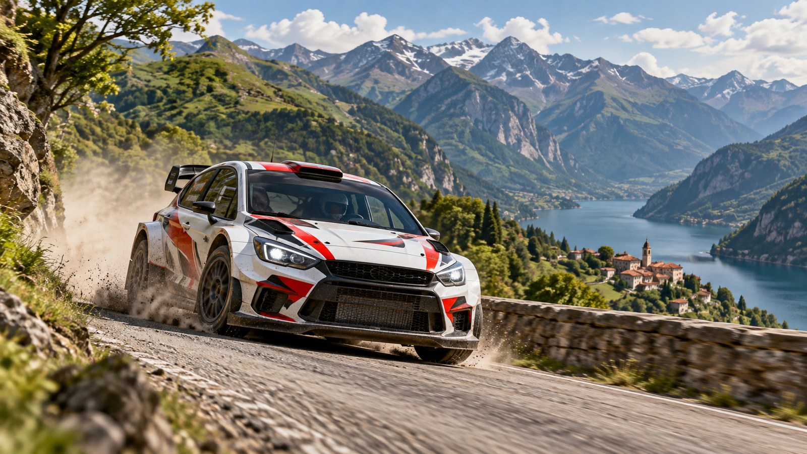 Auto da rally in azione lungo le strade montane ticinesi durante il Rally del Ticino.