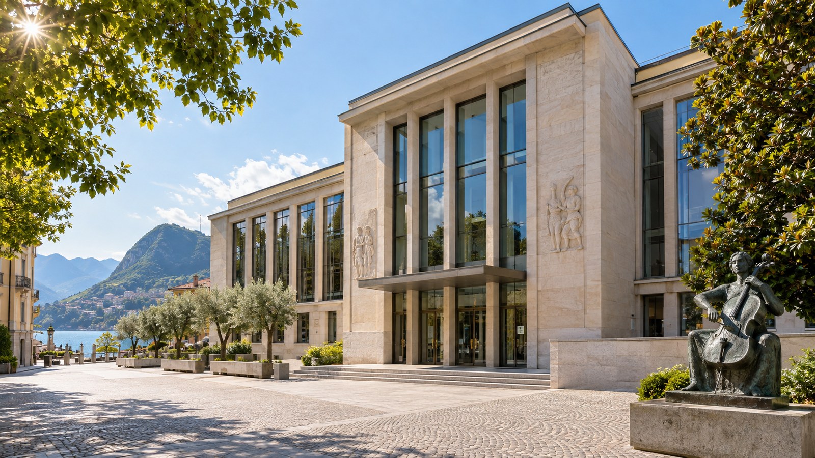 Un'immagine illustrativa della facciata del Conservatorio della Svizzera italiana a Lugano.