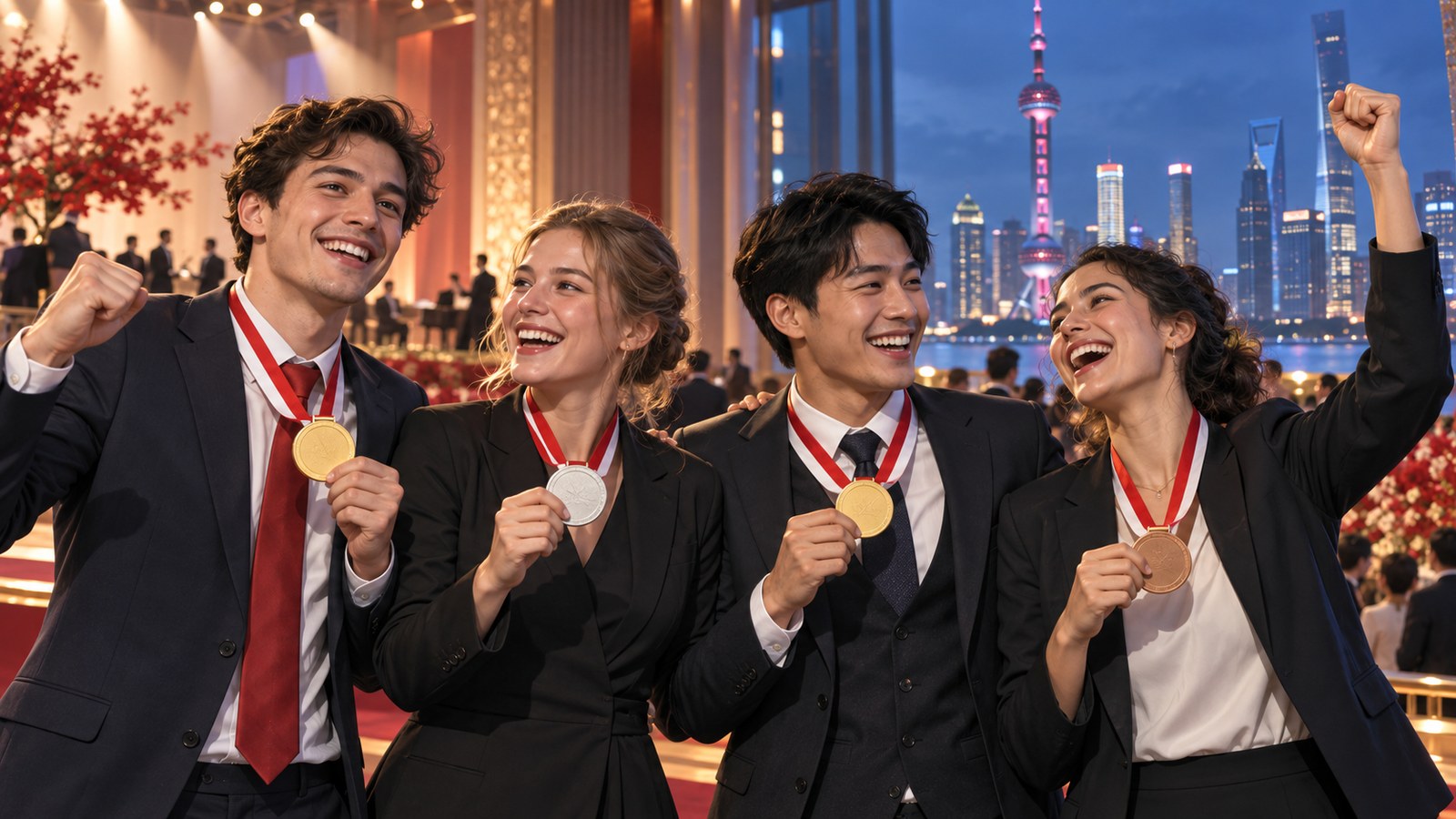 Giovani professionisti elvetici festeggiano con le medaglie conquistate ai WorldSkills di Shanghai.