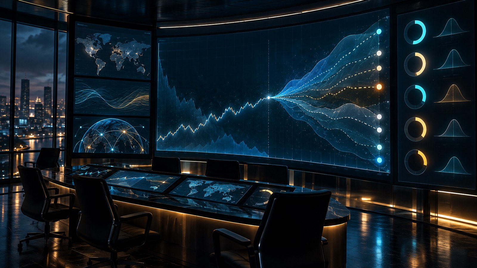 Illustrazione concettuale dei prediction market e degli indicatori di probabilità finanziaria.