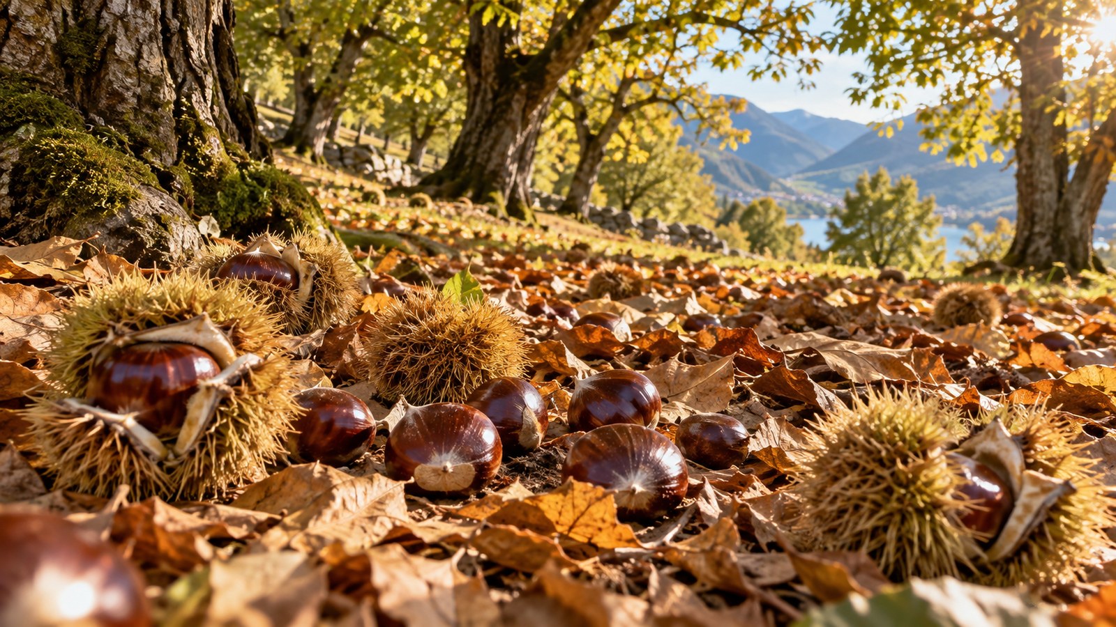 Castagne fresche in una selva castanile ticinese (immagine illustrativa)