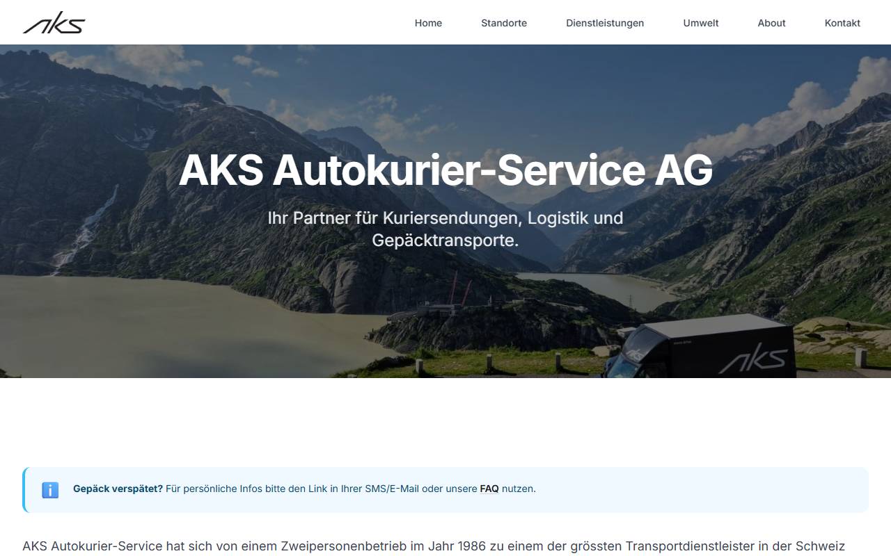 Anteprima del sito: AKS Autokurier-Service AG, succursale Bironico