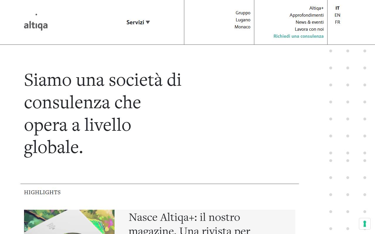 Anteprima del sito: Altiqa Partecipazioni SA