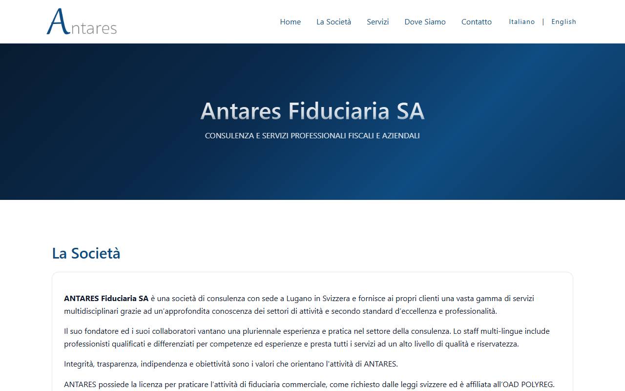 Anteprima del sito: Antares Fiduciaria SA