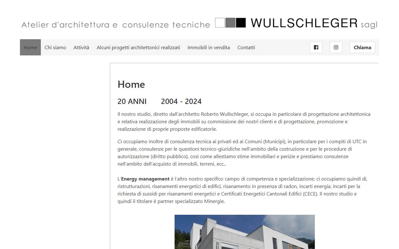 Anteprima del sito: Atelier d'Architettura e Consulenze Tecniche Wullschleger Sagl
