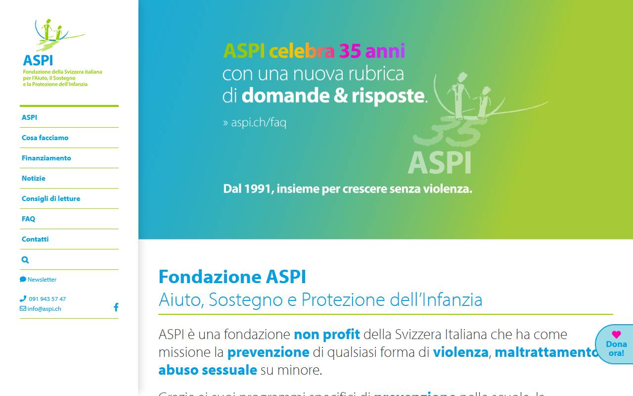 Anteprima del sito: FONDAZIONE DELLA SVIZZERA ITALIANA PER AIUTO, SOSTEGNO, PROTEZIONE INFANZIA (ASPI)