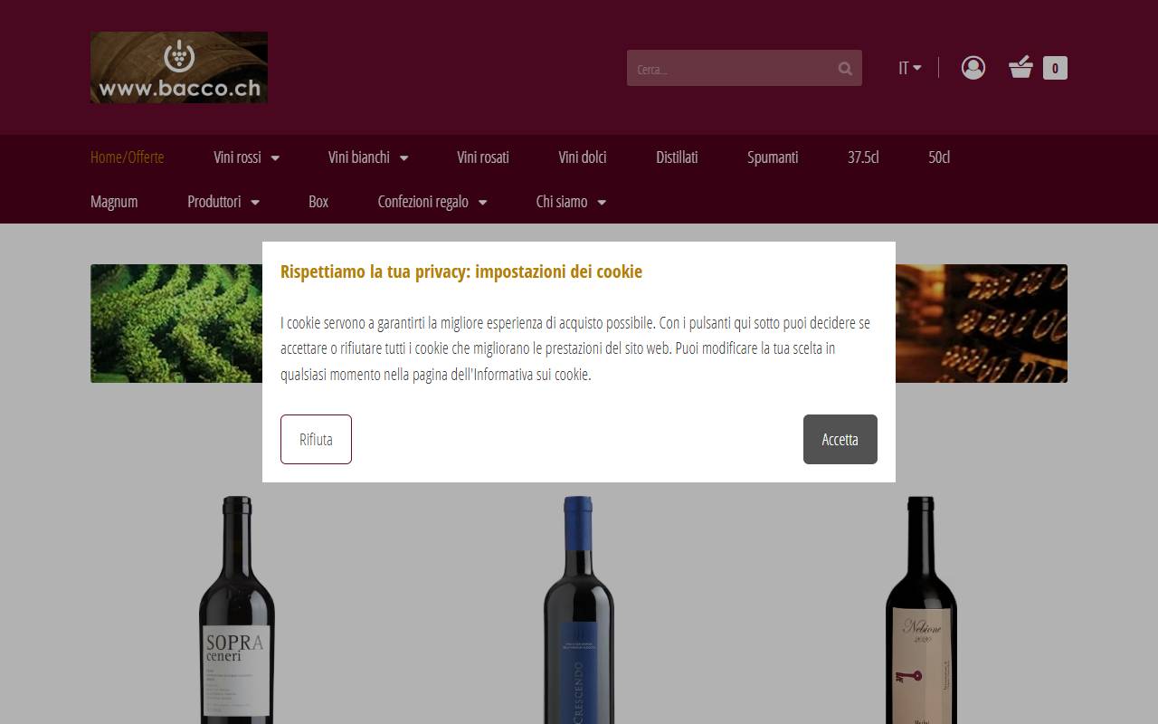 Anteprima del sito: www.bacco.ch Sagl