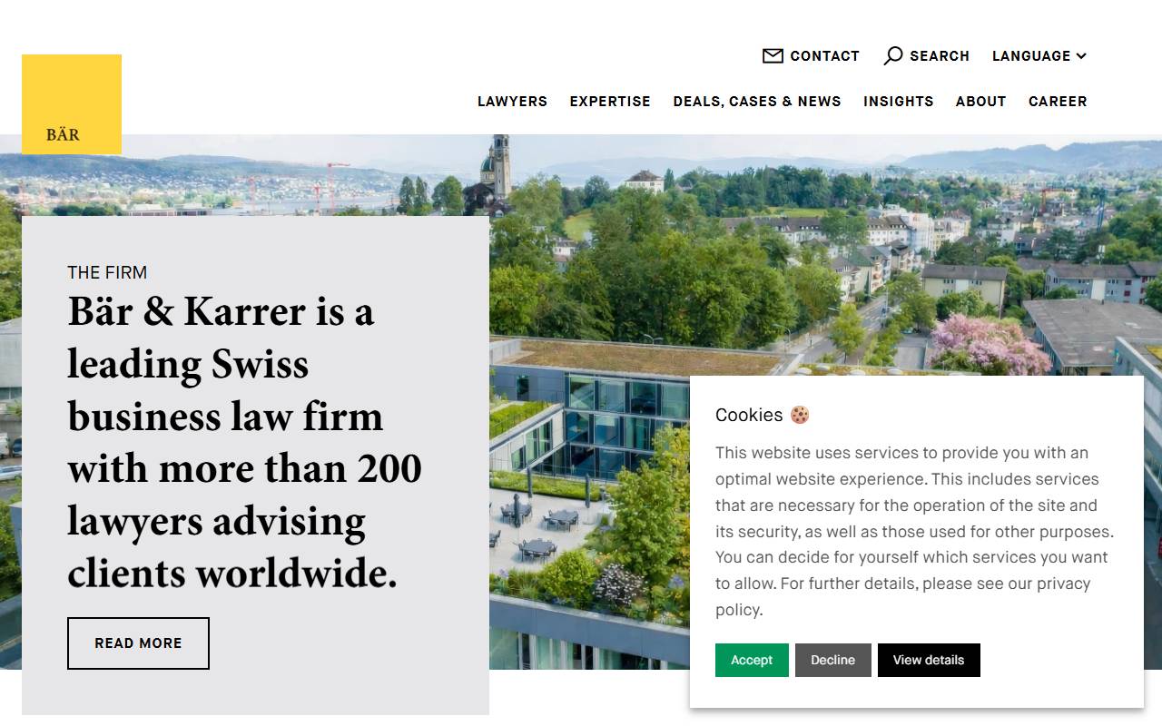 Anteprima del sito: Bär & Karrer SA