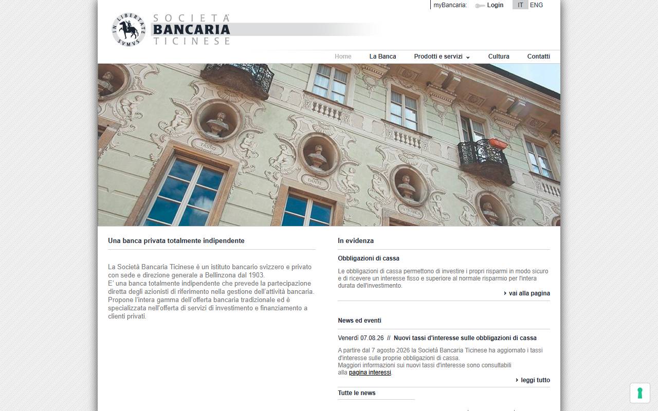 Anteprima del sito: Società Bancaria Ticinese SA