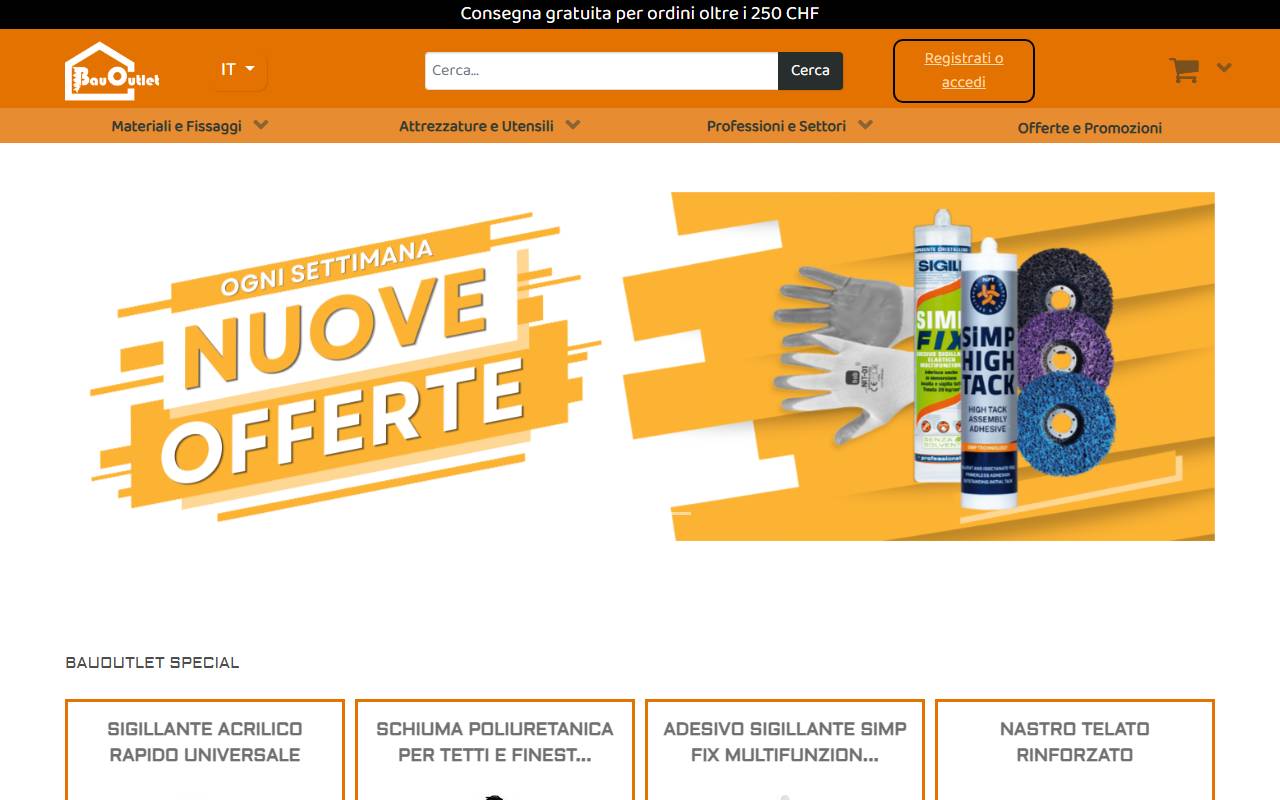 Anteprima del sito: BauOutlet Sagl