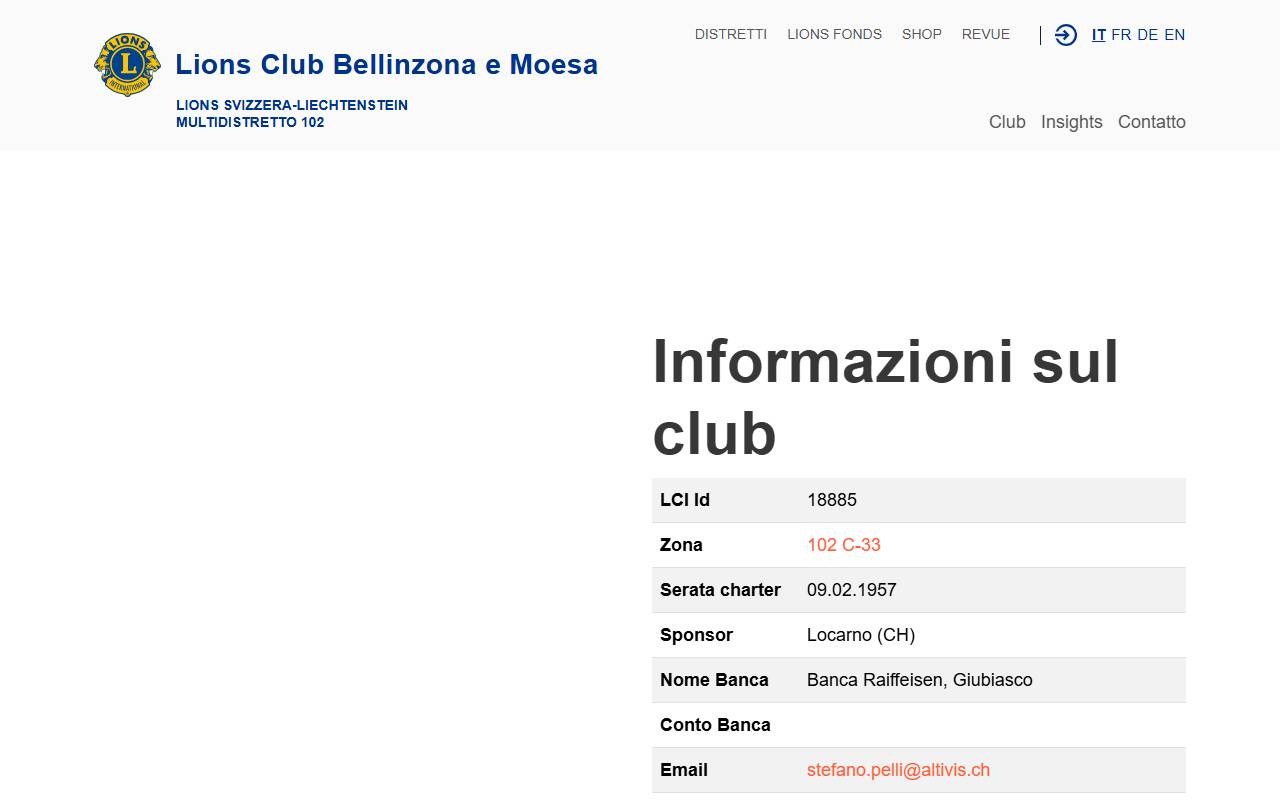 Anteprima del sito: Fondazione Lions Club Bellinzona & Moesa
