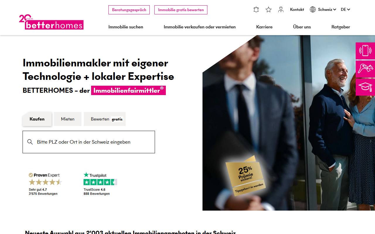 Anteprima del sito: Betterhomes (Schweiz) AG Succursale Camorino