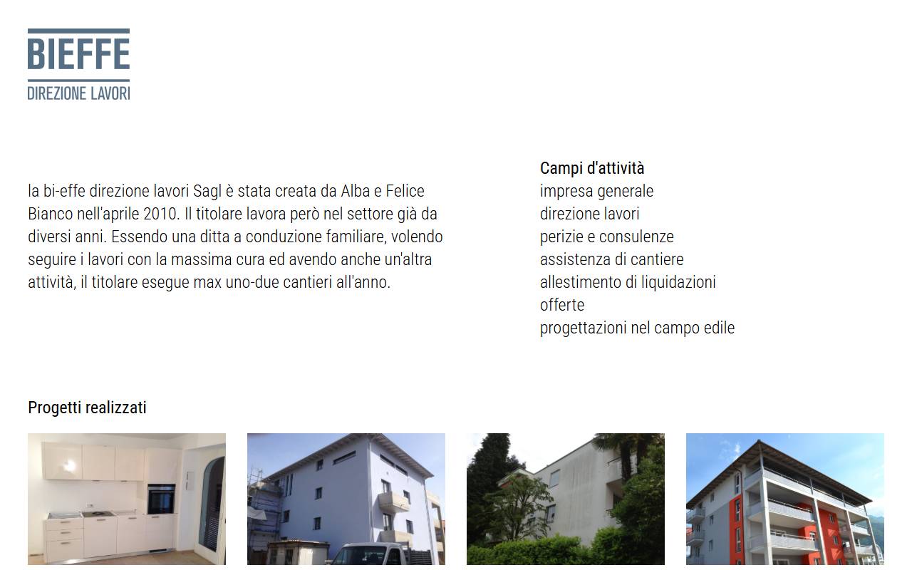 Anteprima del sito: bi-effe direzione lavori Sagl