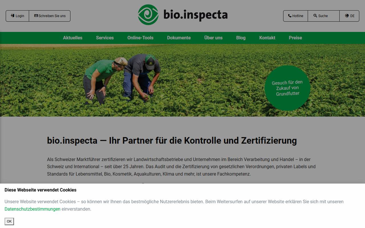 Anteprima del sito: bio.inspecta AG, succursale Lugano