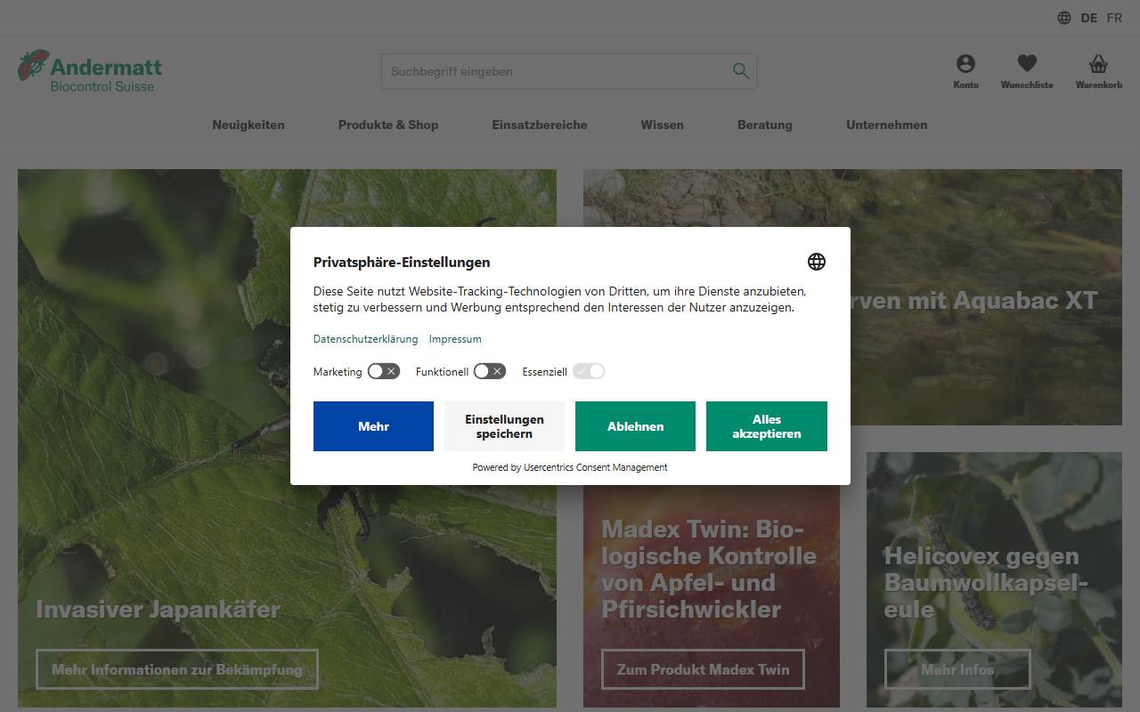 Anteprima del sito: Andermatt Biocontrol Suisse AG, Succursale di Mendrisio