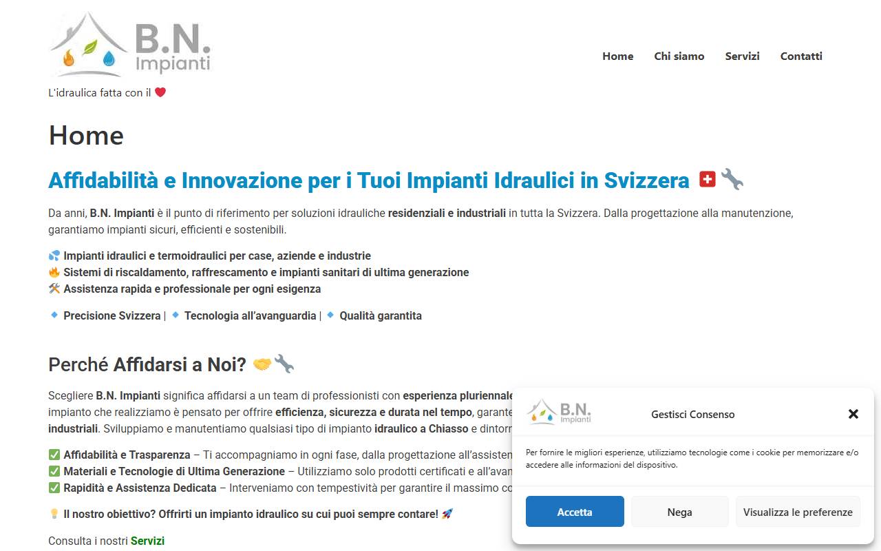 Anteprima del sito: B.N. IMPIANTI Sagl