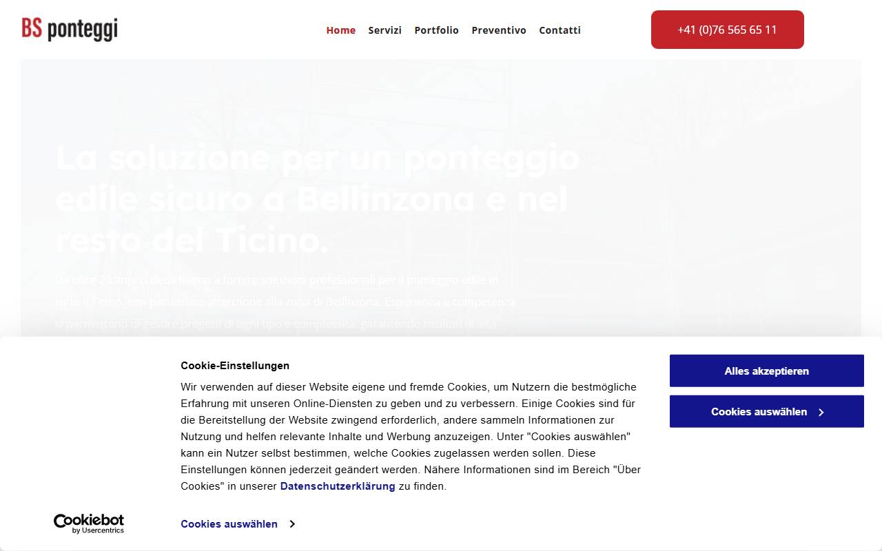 Anteprima del sito: B/S Ponteggi Sagl