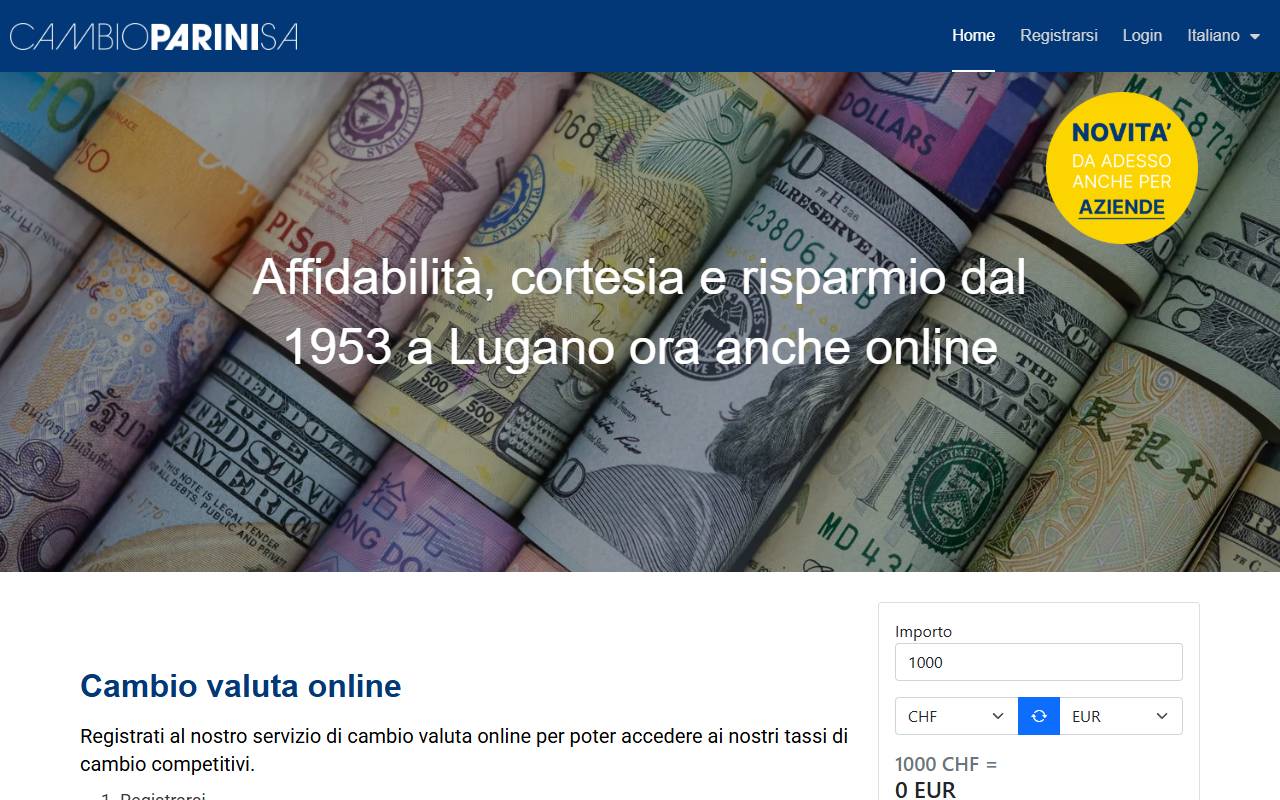 Anteprima del sito: Cambio Parini SA