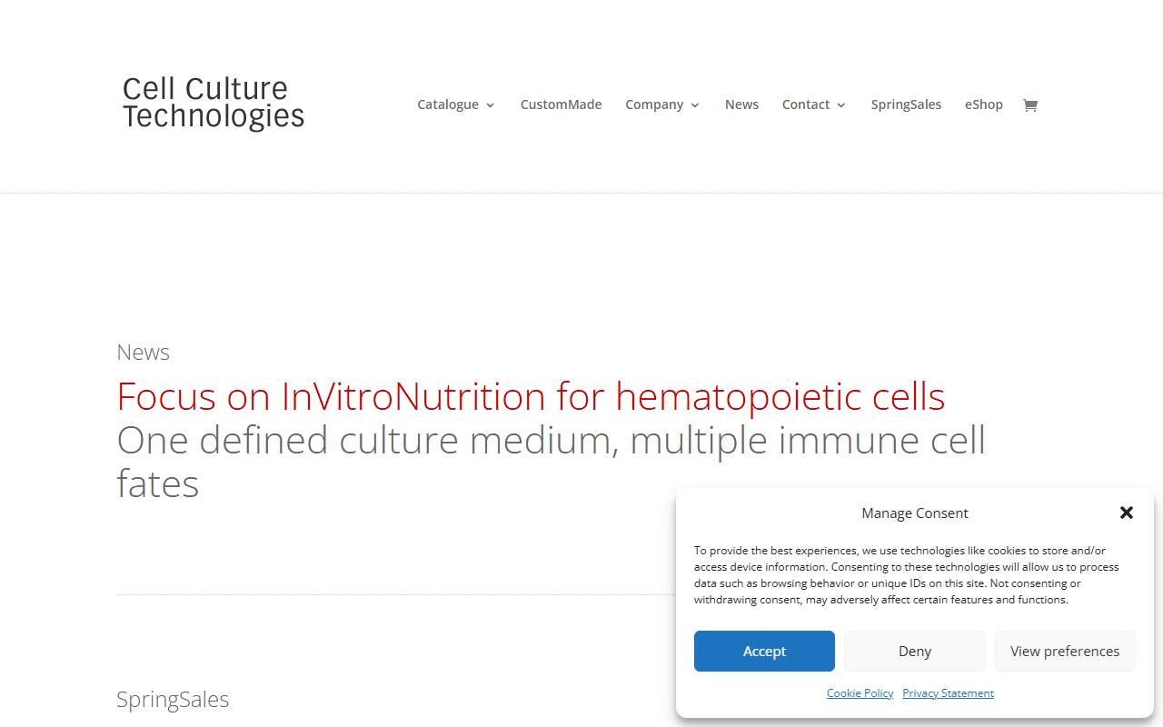 Anteprima del sito: Cell Culture Technologies Sagl