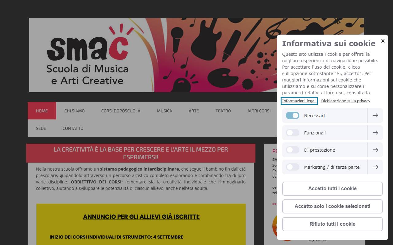 Anteprima del sito: SMAC Scuola di Musica e Arti Creative Sagl