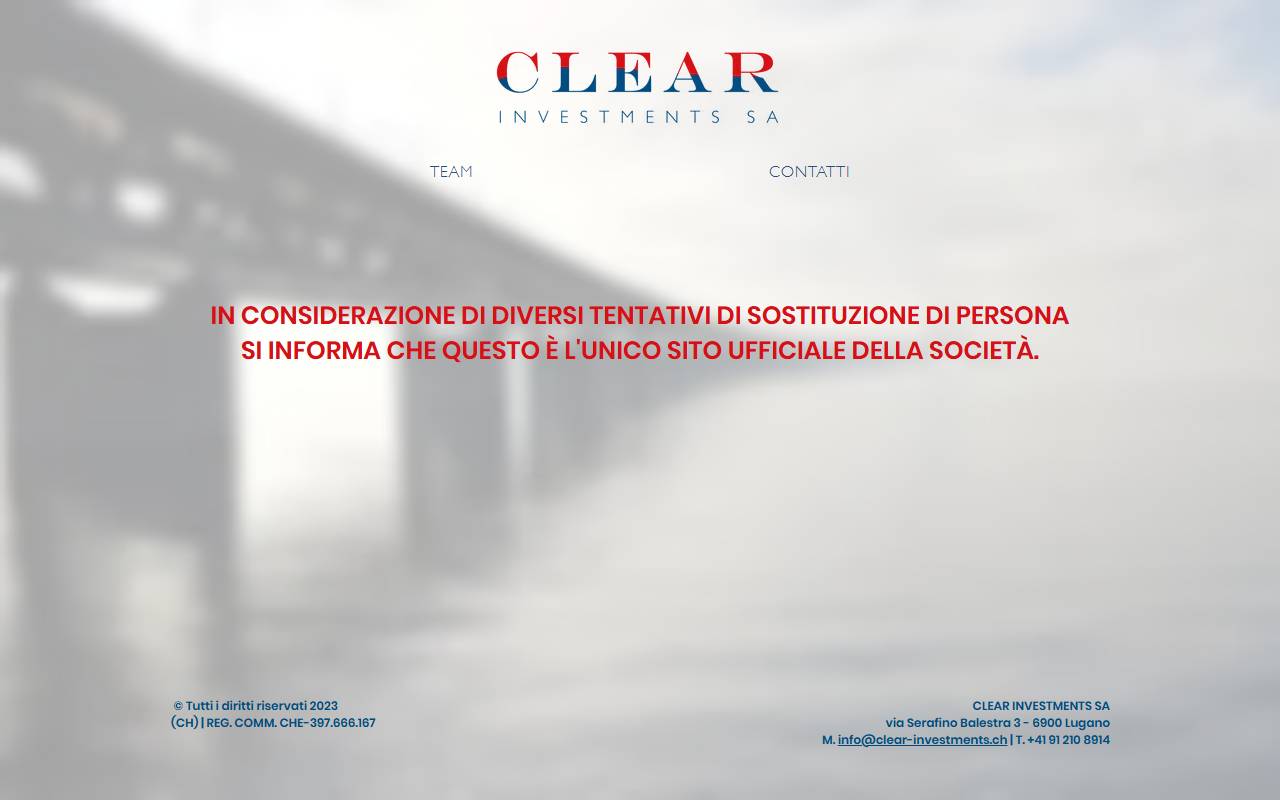 Anteprima del sito: Clear Investments SA