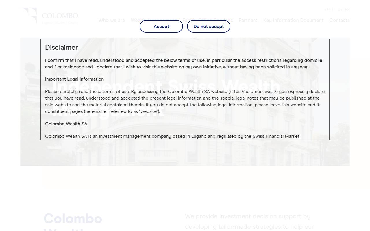 Anteprima del sito: COLOMBO WEALTH SA