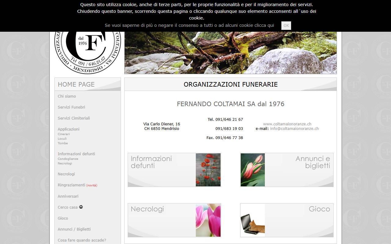 Anteprima del sito: Organizzazioni Funerarie Fernando Coltamai SA