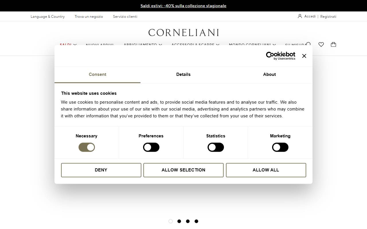 Anteprima del sito: Corneliani Suisse Sagl