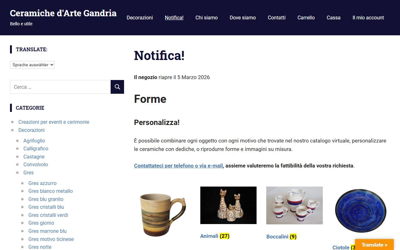 Anteprima del sito: Ceramiche d'Arte Gandria di Gian Luigi Costa