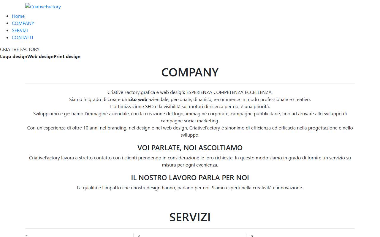 Anteprima del sito: Criative Factory Sagl
