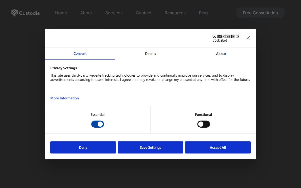 Anteprima del sito: Custodia Privacy Consulting SAGL