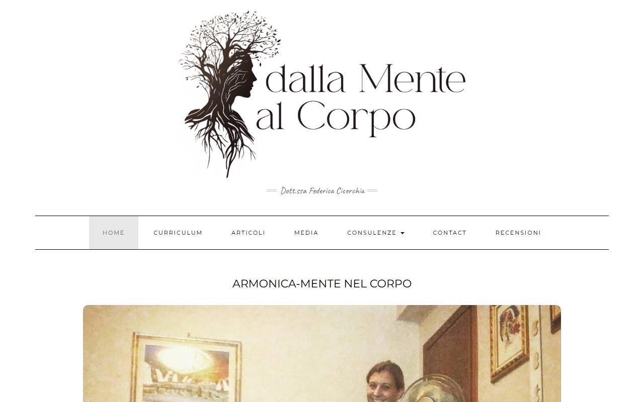 Anteprima del sito: DALLA MENTE AL CORPO DI FEDERICA CICERCHIA PSICOTERAPEUTA