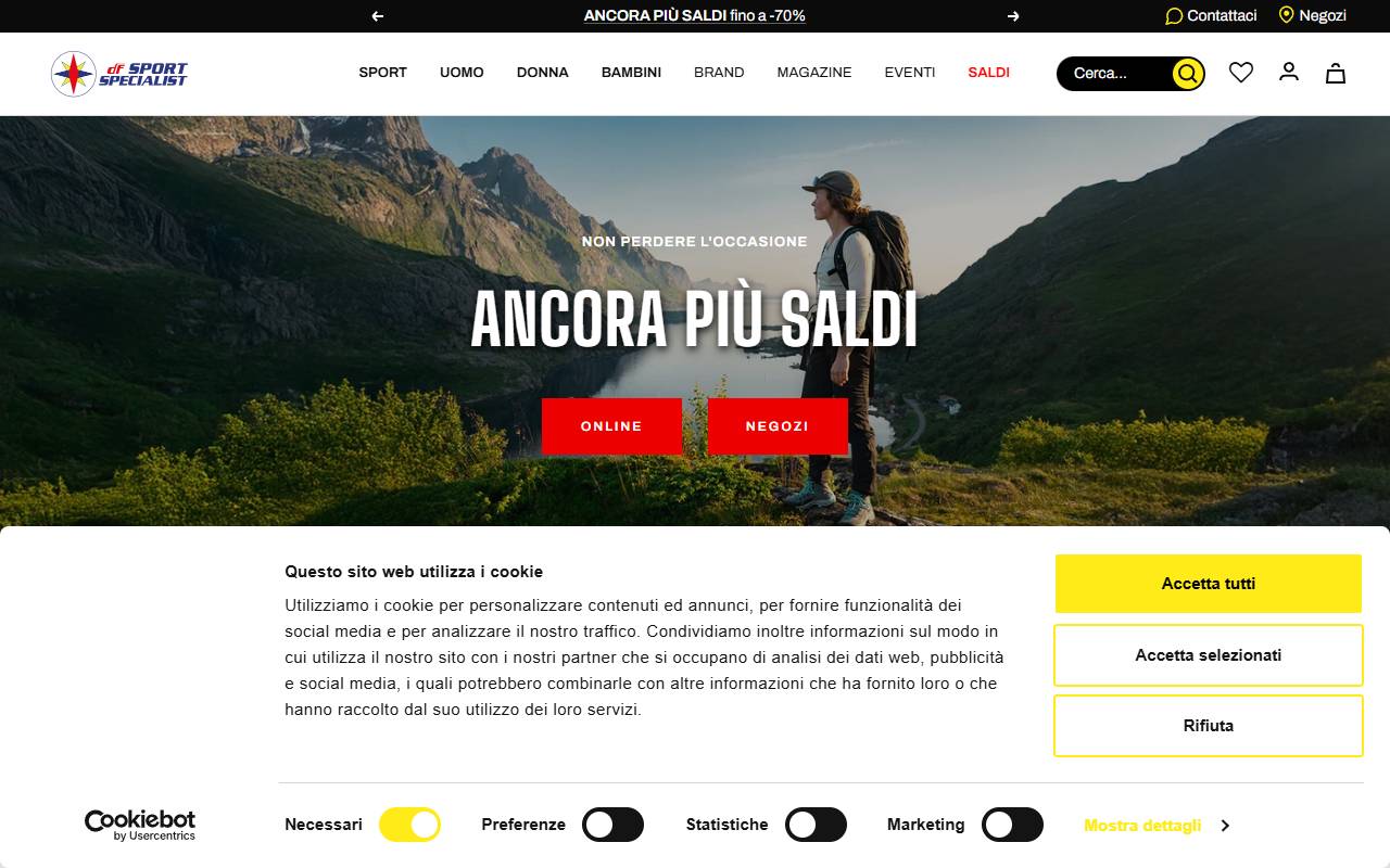 Anteprima del sito: df Sport Specialist S.p.A., Milano, succursale di Lugano