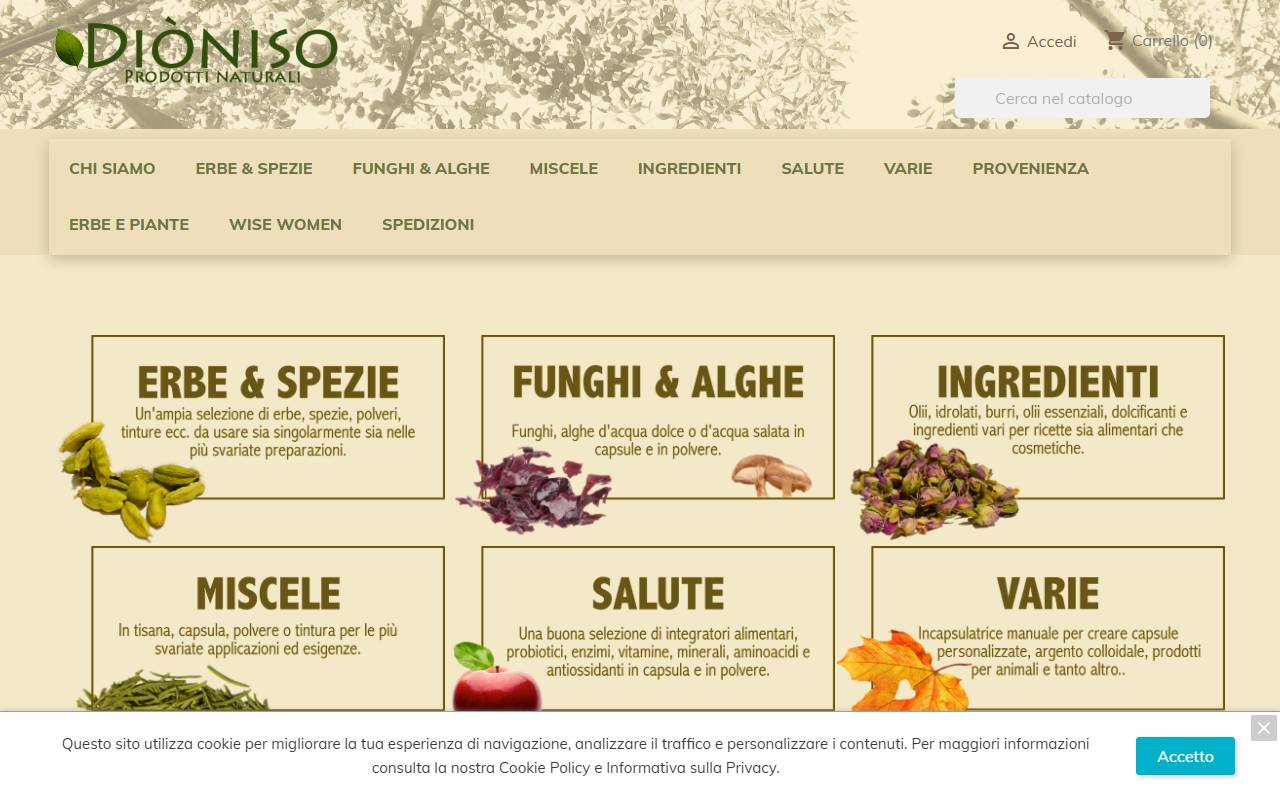 Anteprima del sito: Dioniso Prodotti Naturali SA