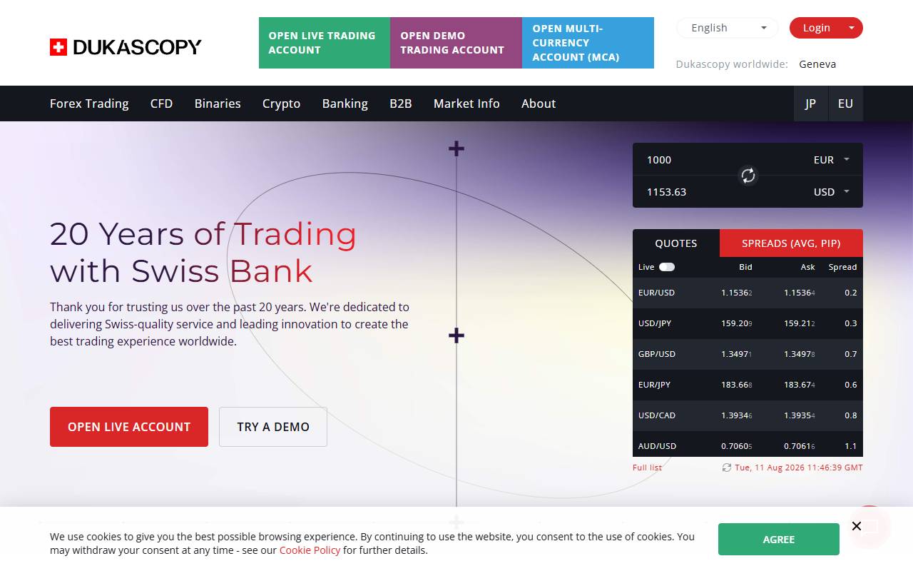 Anteprima del sito: Dukascopy Bank SA, succursale di Lugano