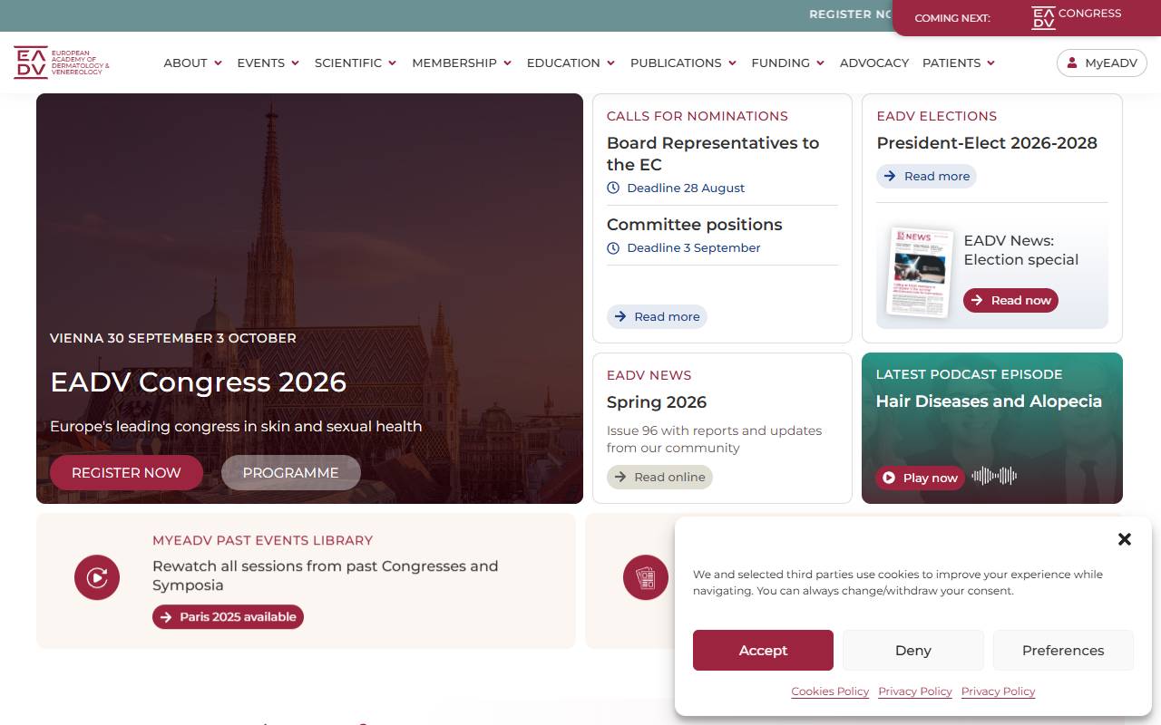 Anteprima del sito: EUROPEAN ACADEMY OF DERMATOLOGY AND VENEREOLOGY