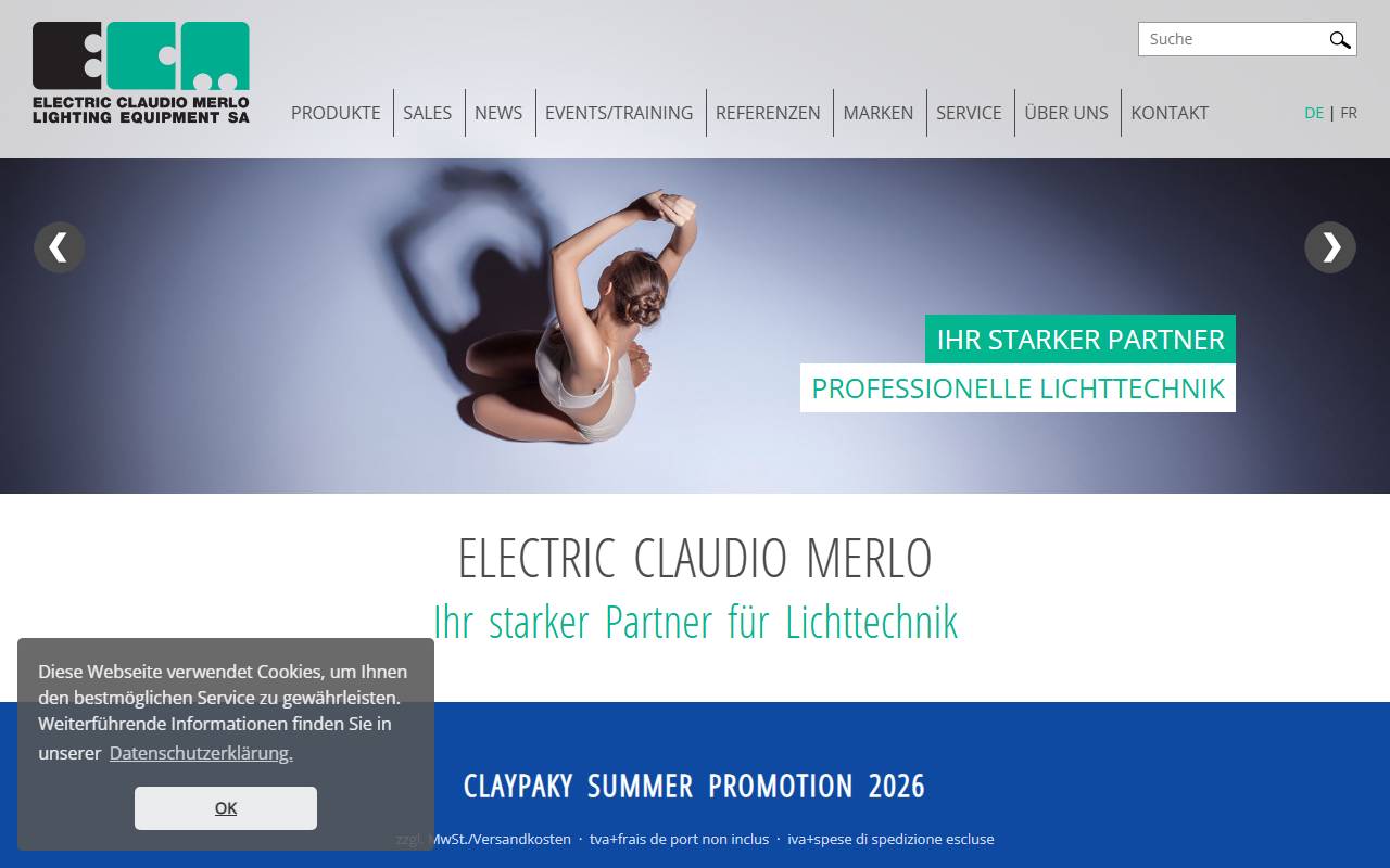 Anteprima del sito: Electric Claudio Merlo Lighting Equipment SA