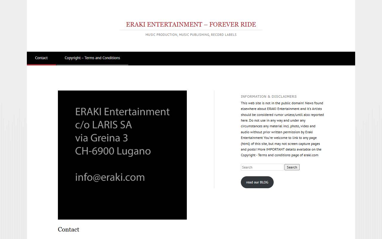 Anteprima del sito: ERAKI ENTERTAINMENT SAGL