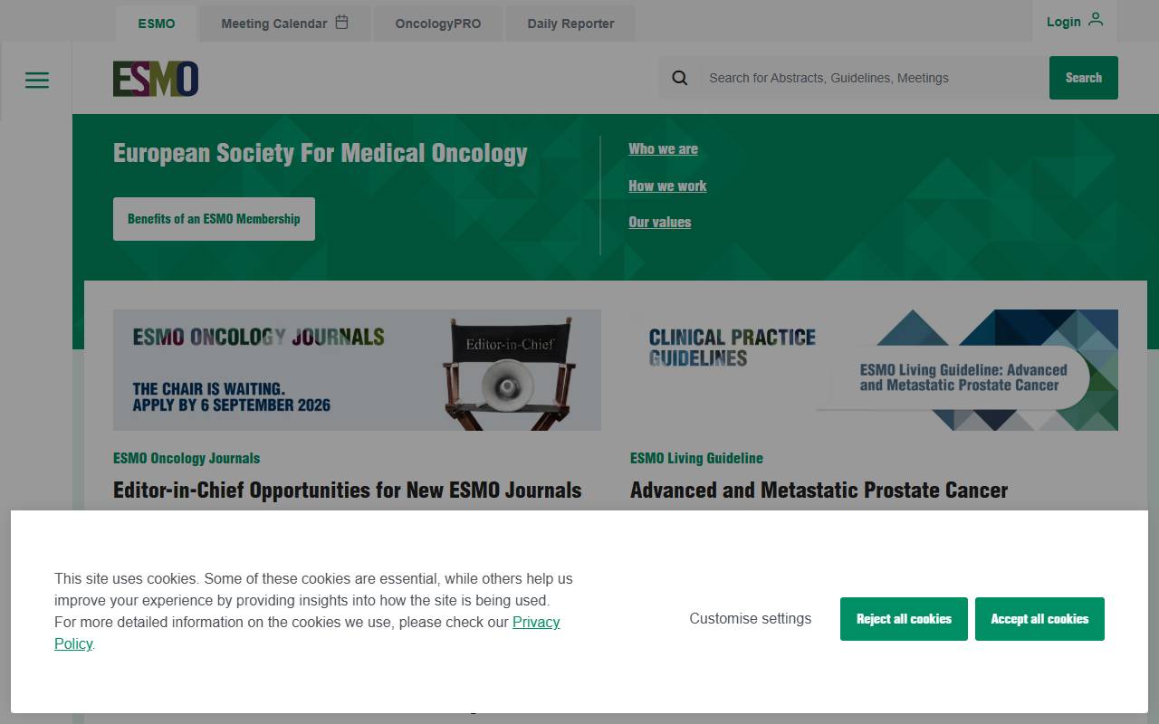 Anteprima del sito: European Society for Medical Oncology (ESMO)