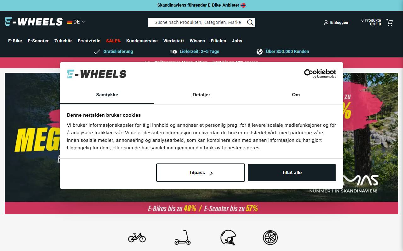 Anteprima del sito: E-Wheels Switzerland AG, Succursale Lugano