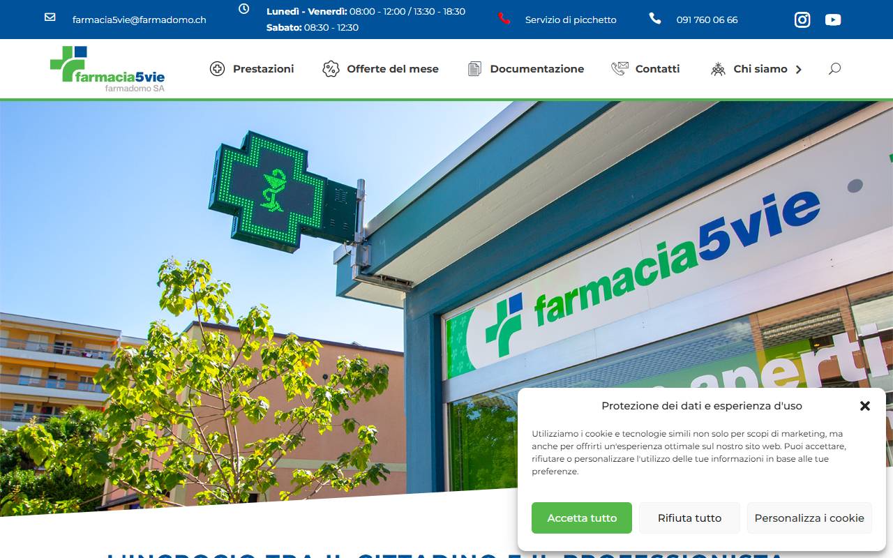 Anteprima del sito: Farmacia cinque vie Farmadomo SA