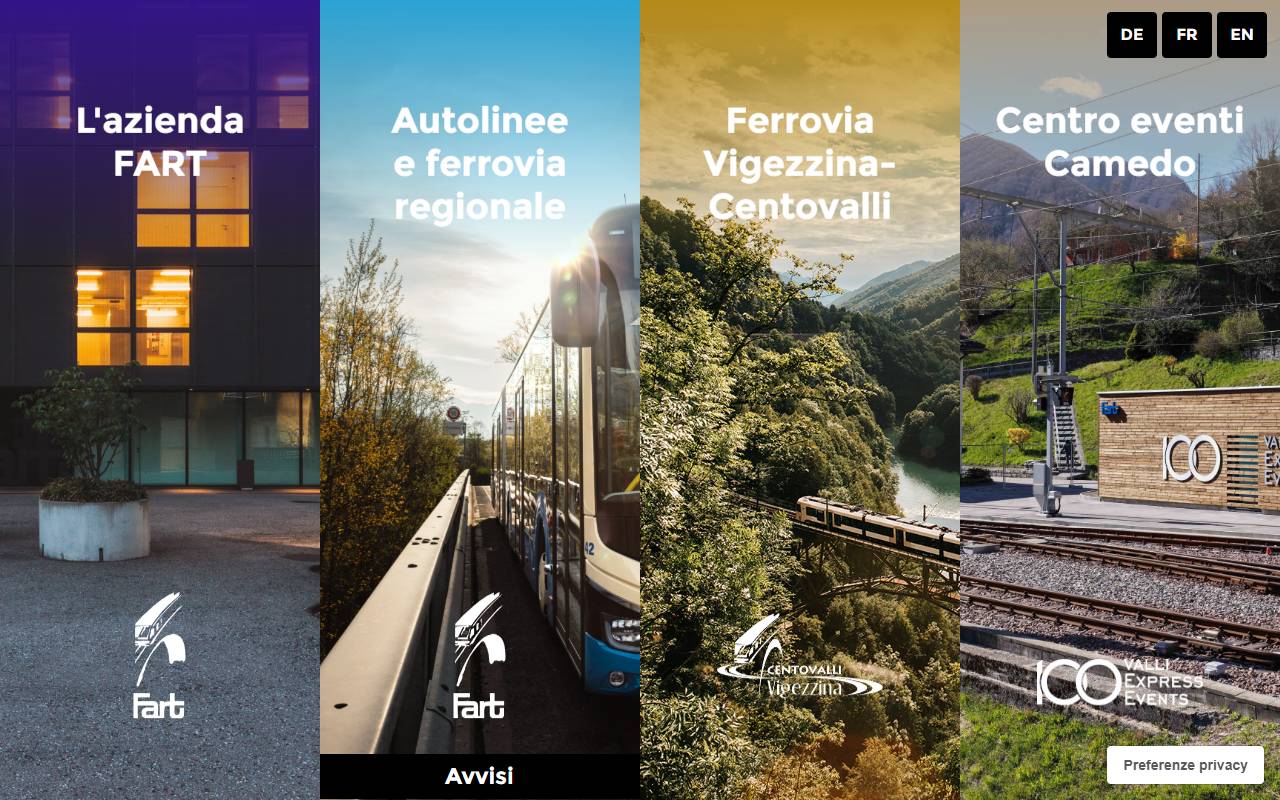 Anteprima del sito: Società per le Ferrovie Autolinee Regionali Ticinesi (FART) Società Anonima
